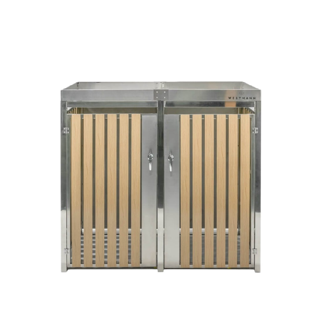 Storage Cabinet for Outdoor Use in Stainless Steel and Wood - 80 x 40 x 90