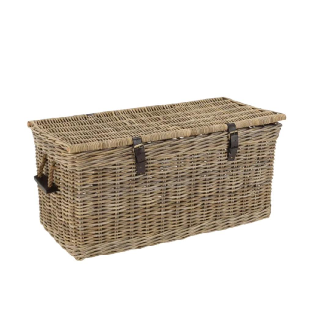 Wicker Storage Basket with Lid for Home Organization - Made from Natural Fiber - 70 x 40 x 30